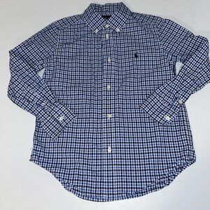 Ralph Lauren Boy’s Blue Gingham Long Sleeve Button Up Dressy Shirt Size 7